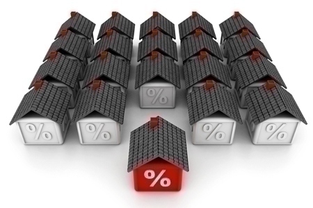 3D house with percent symbol