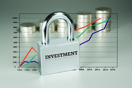 Padlock, Graph and Coins in the background