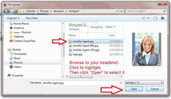 Browse to your headshot