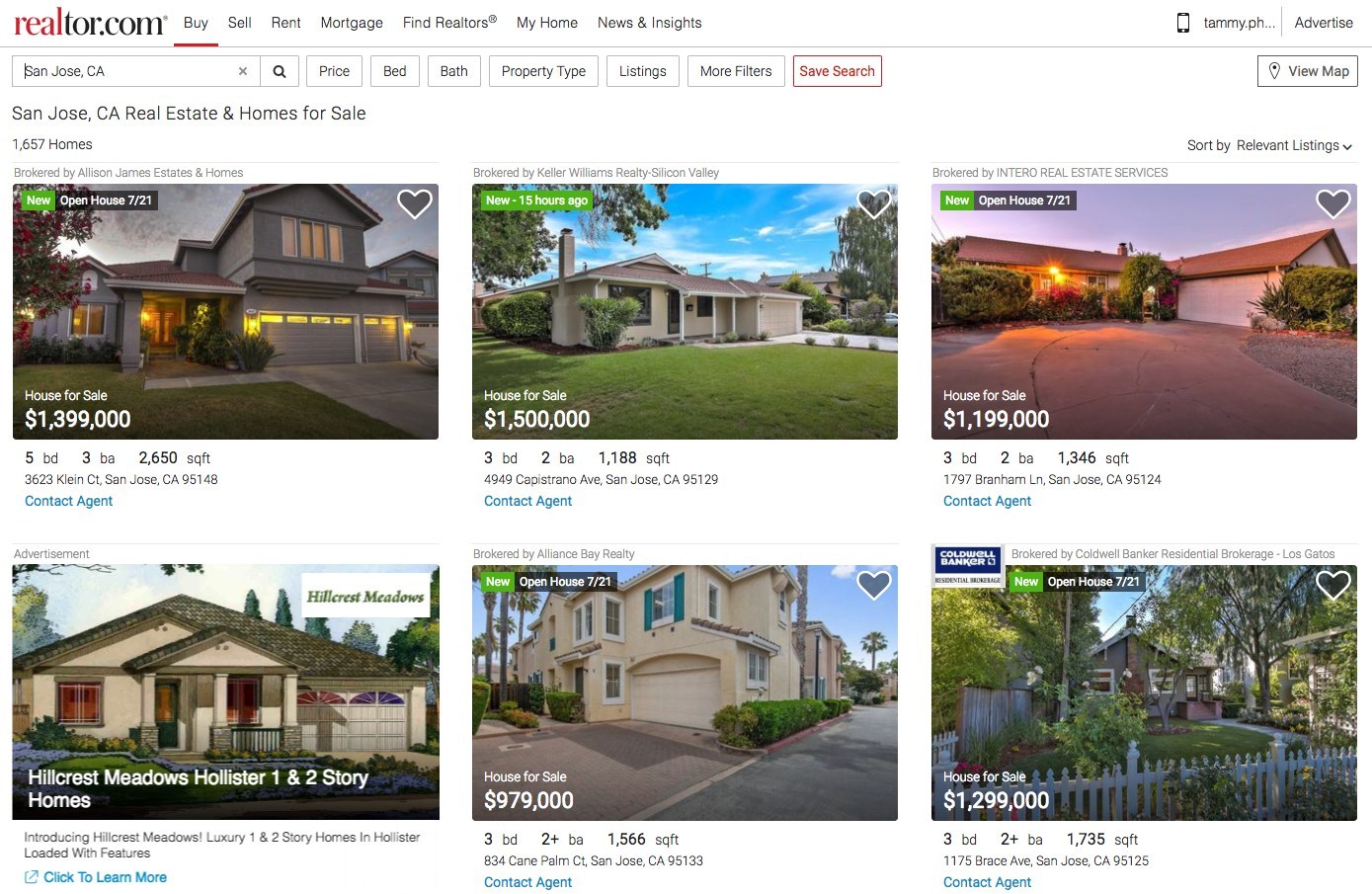 Realtor.com's new desktop experience shows you five properties at first glance, allowing you to see when the listing was added to the site as well as any open houses. (PRNewsfoto/realtor.com)