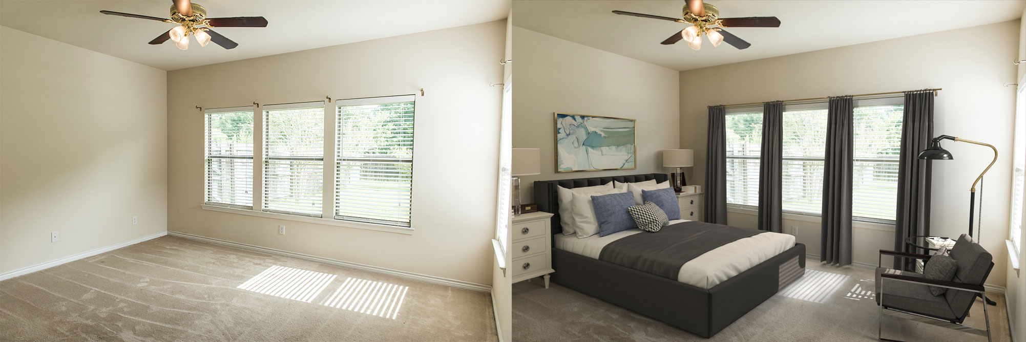 Before and after: Brittiny Howard's empty listing was stuck on the market for six months. After she virtually staged the property, it sold seven days later! 