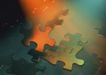 Jigsaw pieces floating.